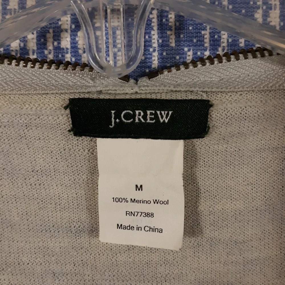 J.CREW Cardigan Sweater Womens Medium Full Zip Beige 100% Merino Wool
